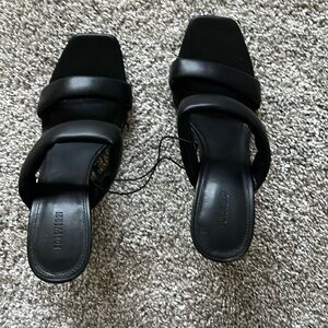 Black Dual strap pleather with transparent heels